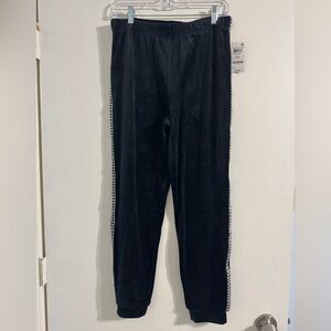 Black suede Ideology girls joggers with houndstooth side stripes